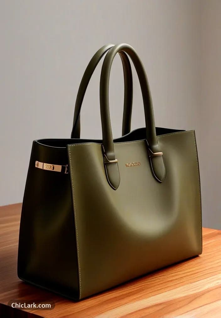 Olive Leather Work Tote