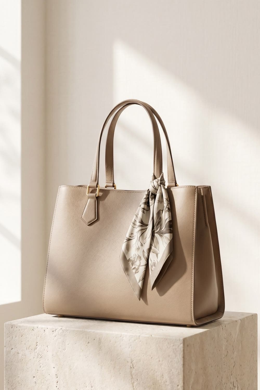Taupe Tote with Silk Scarf