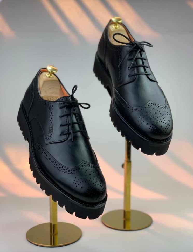 Black Wingtip Derbies, Lug Sole